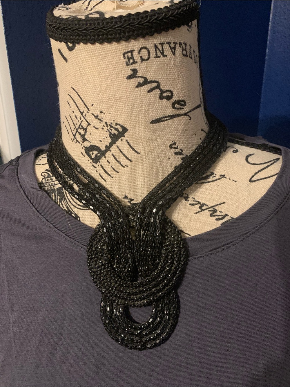 Black Beaded Statement Knot Necklace - Women Jewelry